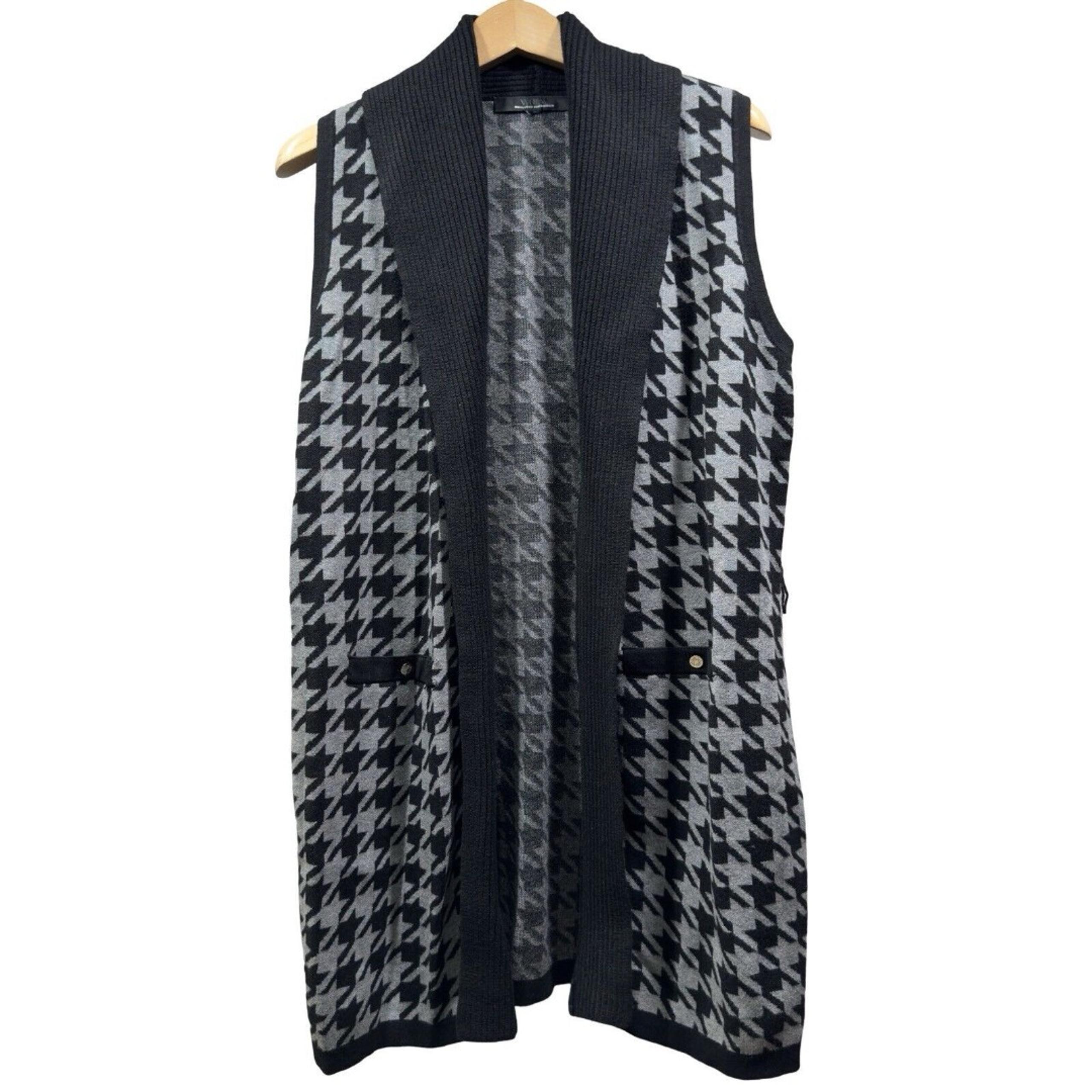 WHITE HOUSE BLACK MARKET WHBM Womens M Houndstooth Sleeveless Duster Vest Black
