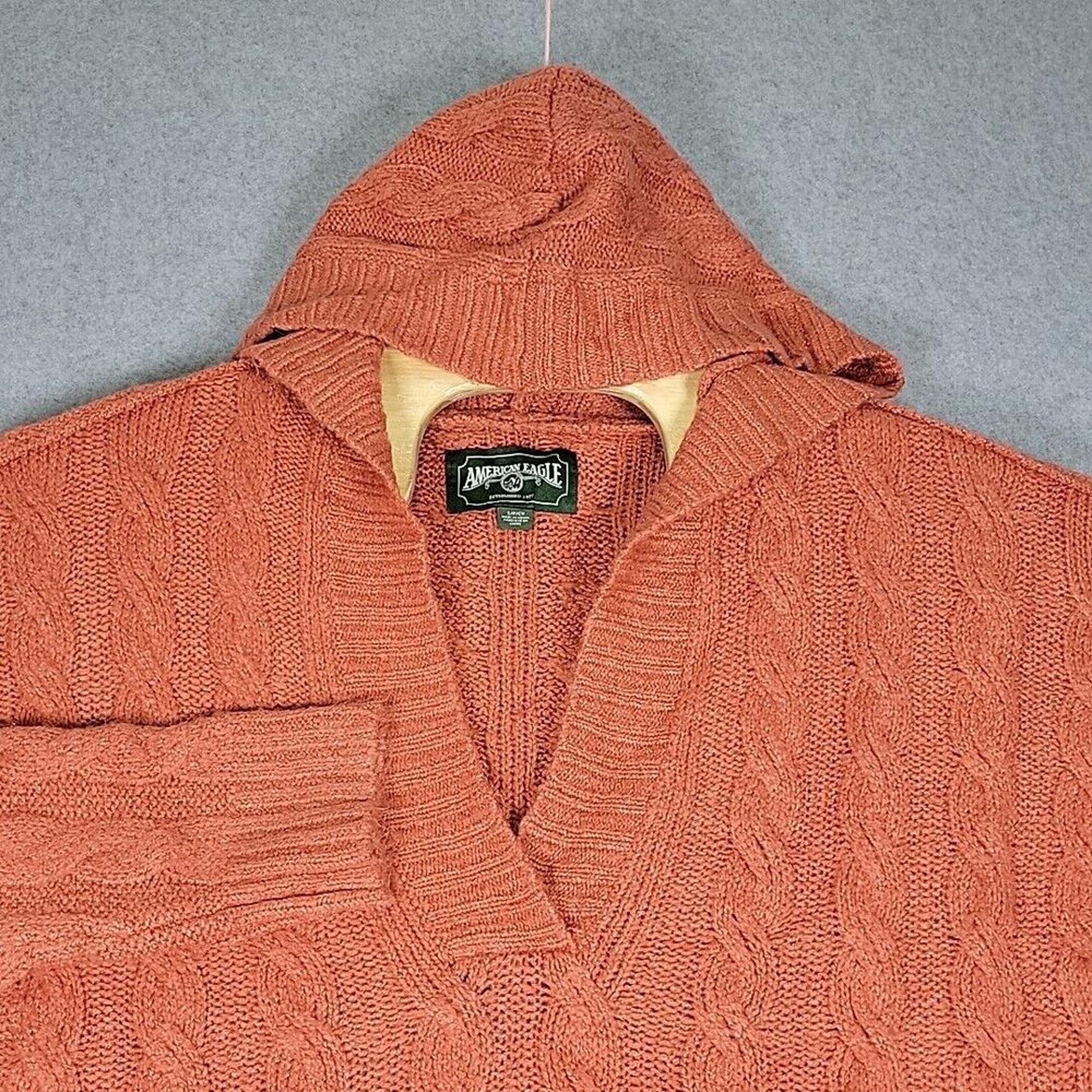 Ventage American Eagle Baby Doll Sweater Womens Size Small Orange Hooded V Neck