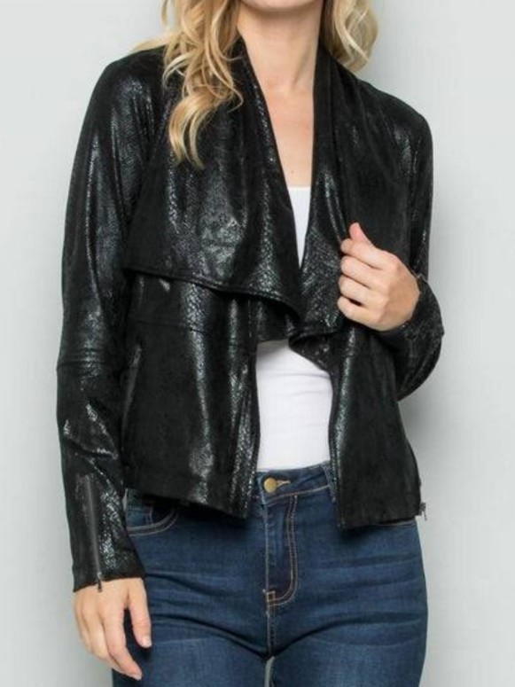 See And Be Seen Black - Faux Snakeskin Moto Jacket. Size M