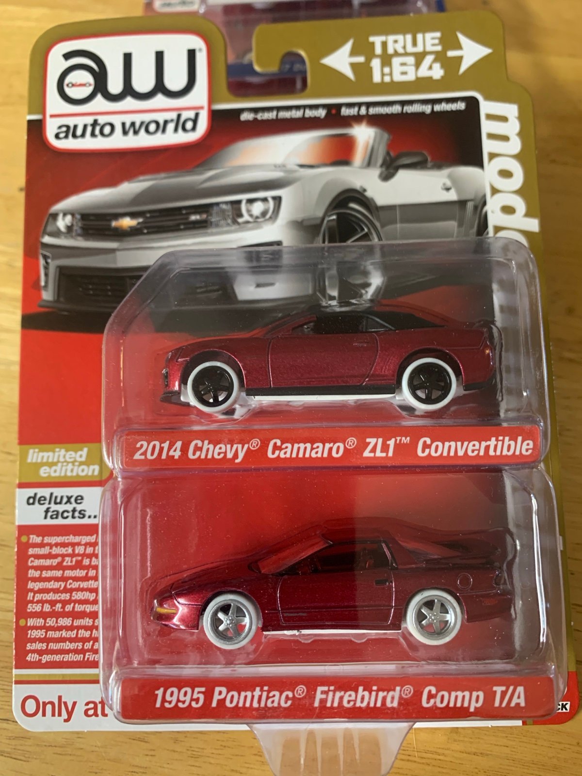 Auto World Ultra Red Chase 2 Pack Camaro and Firebird