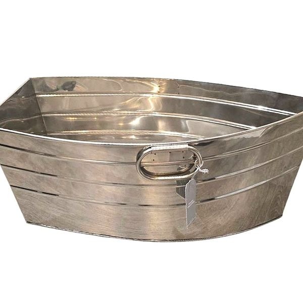 Glitz & Glimmer Boat-Shaped Silver Metal Tub w/Handles