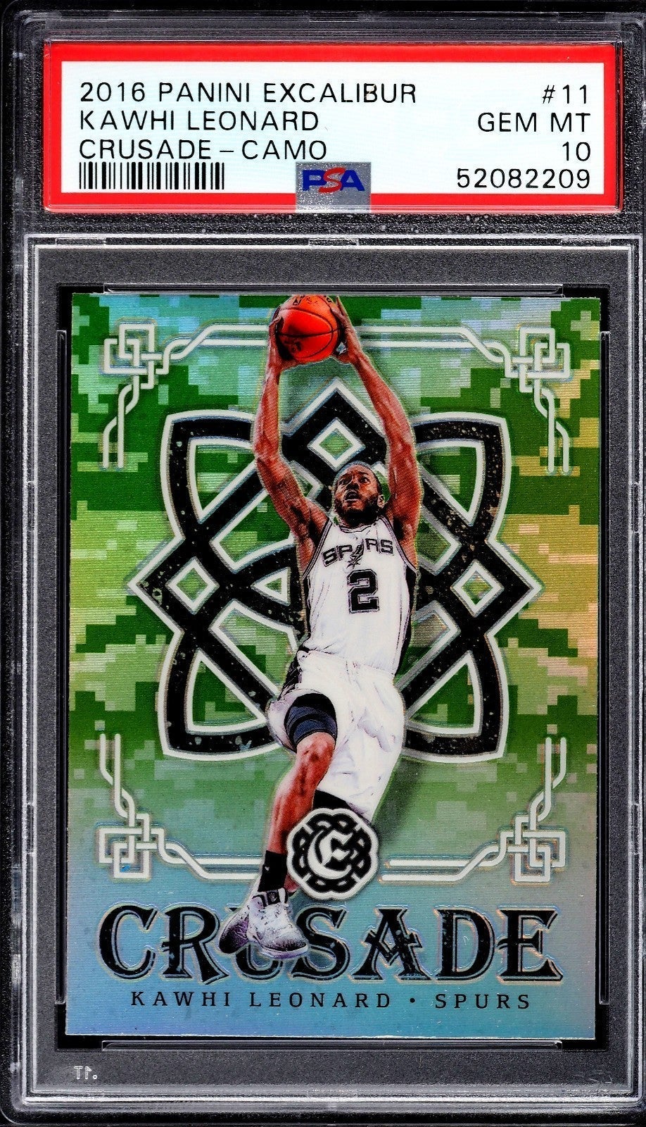 2016 PANINI EXCALIBUR CRUSADE CAMO PRIZM KAWHI LEONARD PSA 10 GEM MINT