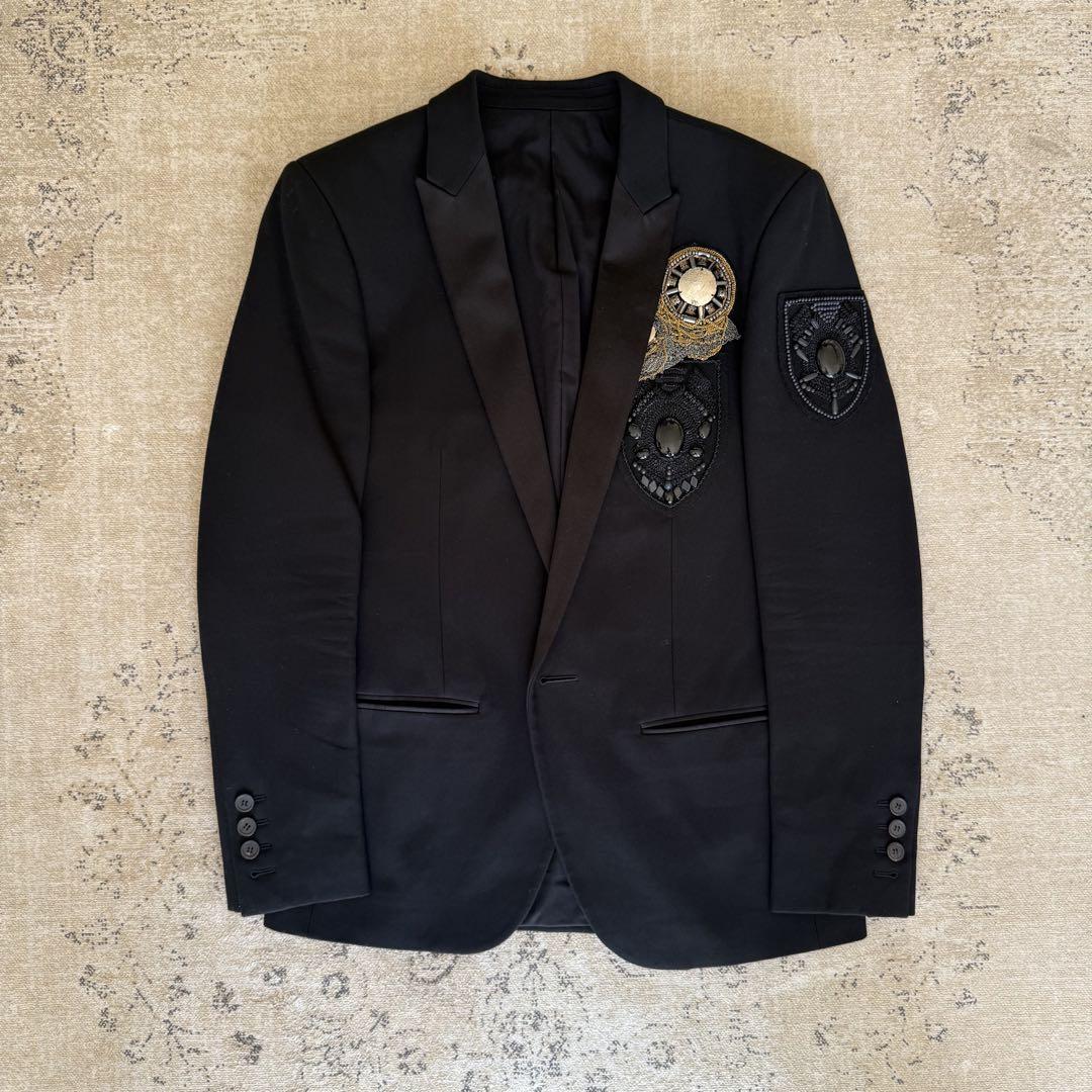 BALMAIN Embellished Tailored Jacket Black Size 46 with Bead Embellishments