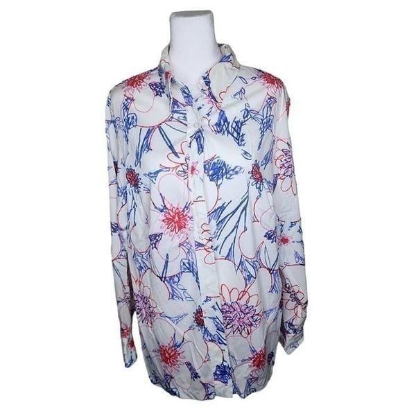 Vintage 70s Very Vera Neumann Top Shirt Hippie Flower Womens Size XL White Dagge