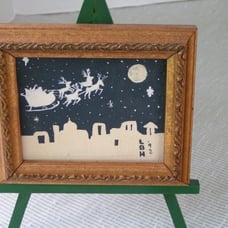 Original Oil Painting OOAK Santa over Bethlehem on a midnight blue sky
