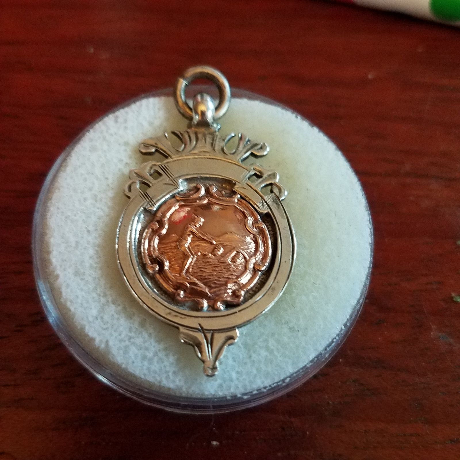 Antique swimming medal sterling and coop