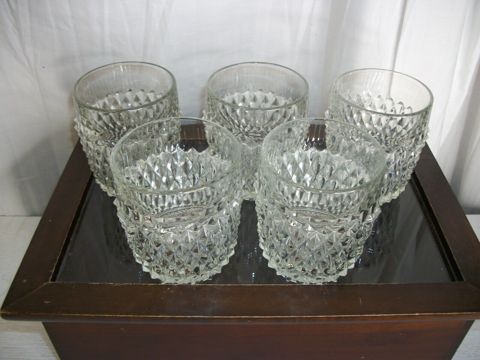 5 Indiana Glass Diamond Point Cocktail Glasses 3 3/4 Clear, (5)