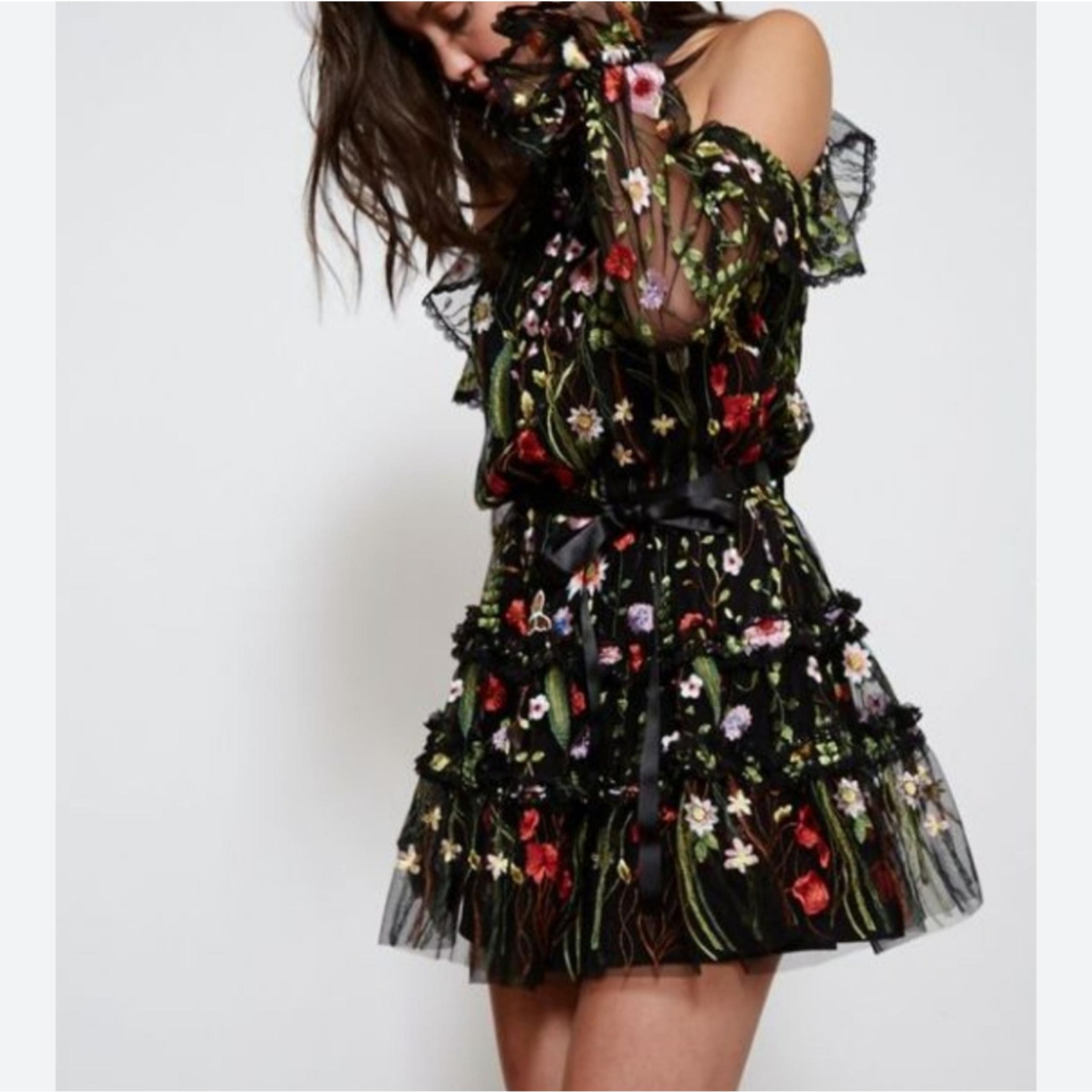 Alexis Adeline Embroidered Open Shoulders Mini Floral Dress Size Small