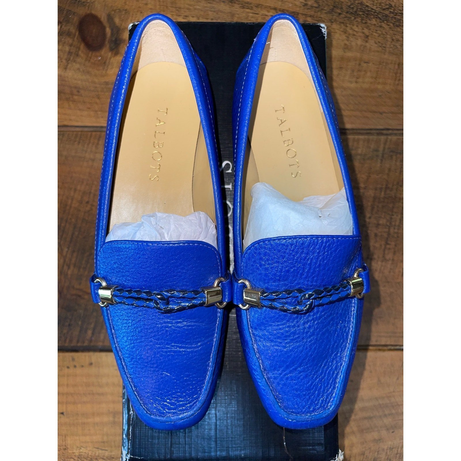 NIB Womens Talbot Blue Twilight Becca Braid Soft Pebble Leather Flats Size 5M