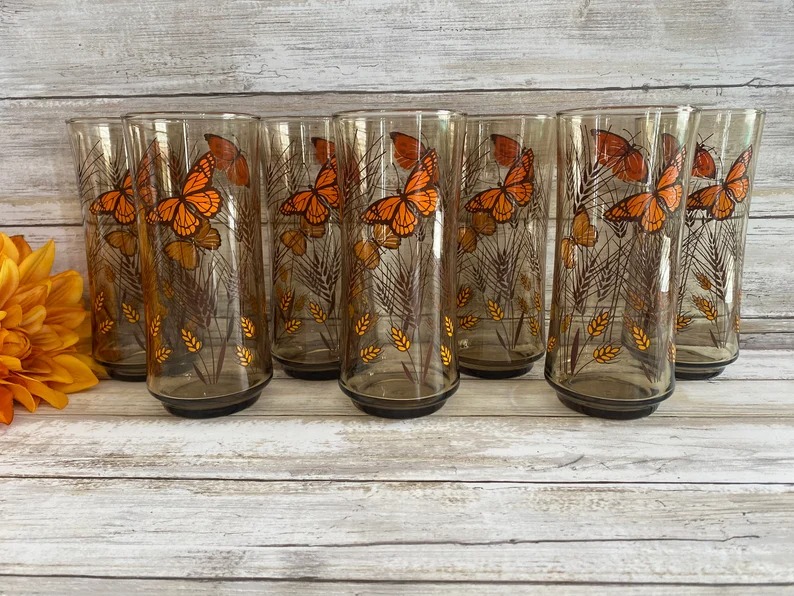 Vintage - Libbey - Tawny - Garden Party - Cooler - Set of 7 - 6 1/2 Tall - 18 o