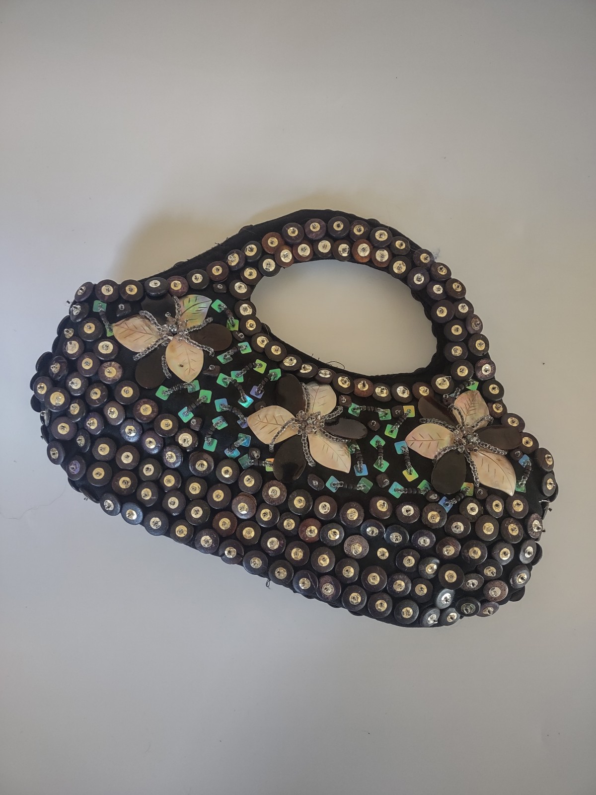 Beautiful button floral beaded unique art vintage summer handbag