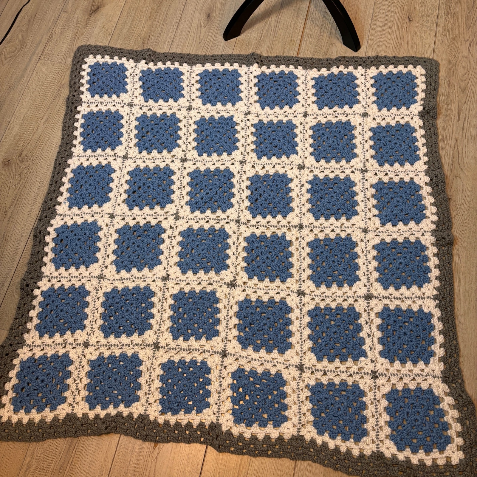 Gorgeous Blue and Gray Crochet Blanket- soft yarn 57”x 57” Granny Square