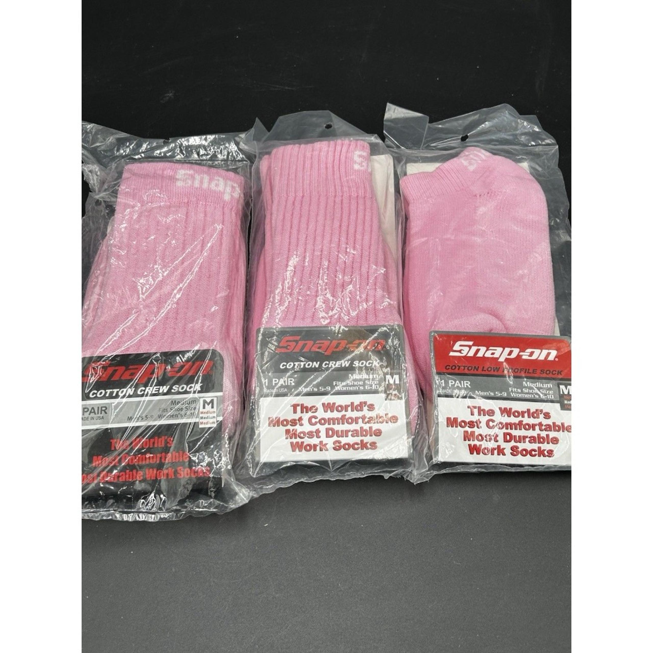3 Pair Snap-On Tools PINK 2 Crew 1 Ankle Socks Medium Women’s 6-10 Boys 5-9