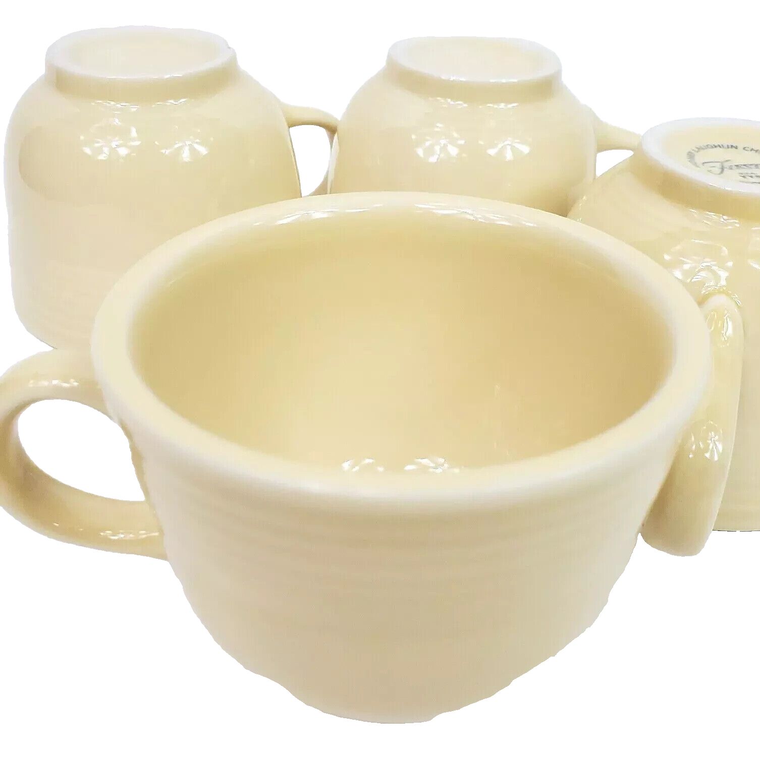 Fiesta Coffee Mugs Soft Yellow 8 oz C-Shape Handle x4 USA Homer Laughlin HLC
