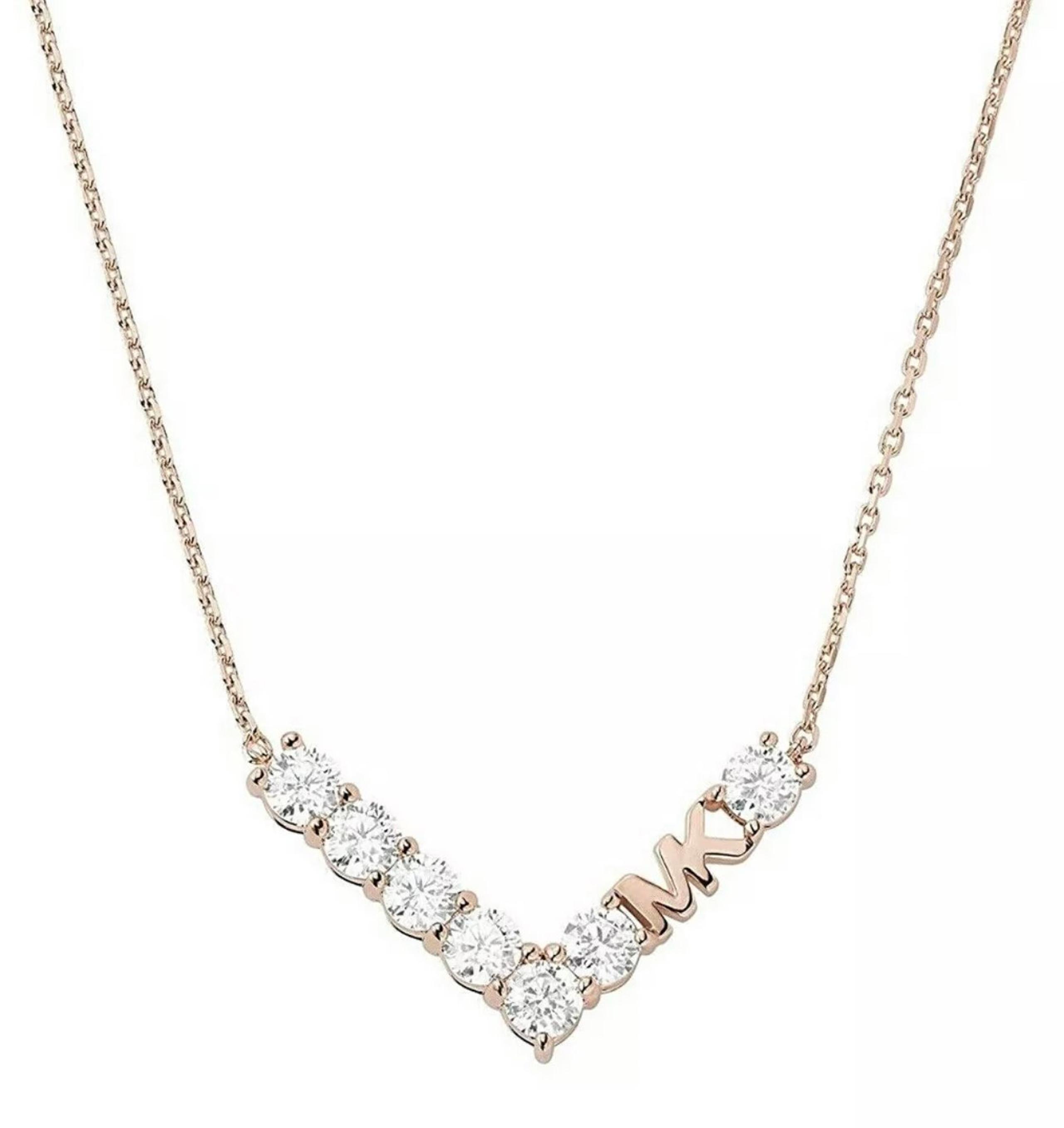 NWT WOMEN'S MICHAEL KORS ROSE GOLD-TONE CRYSTAL BRASS NECKLACE