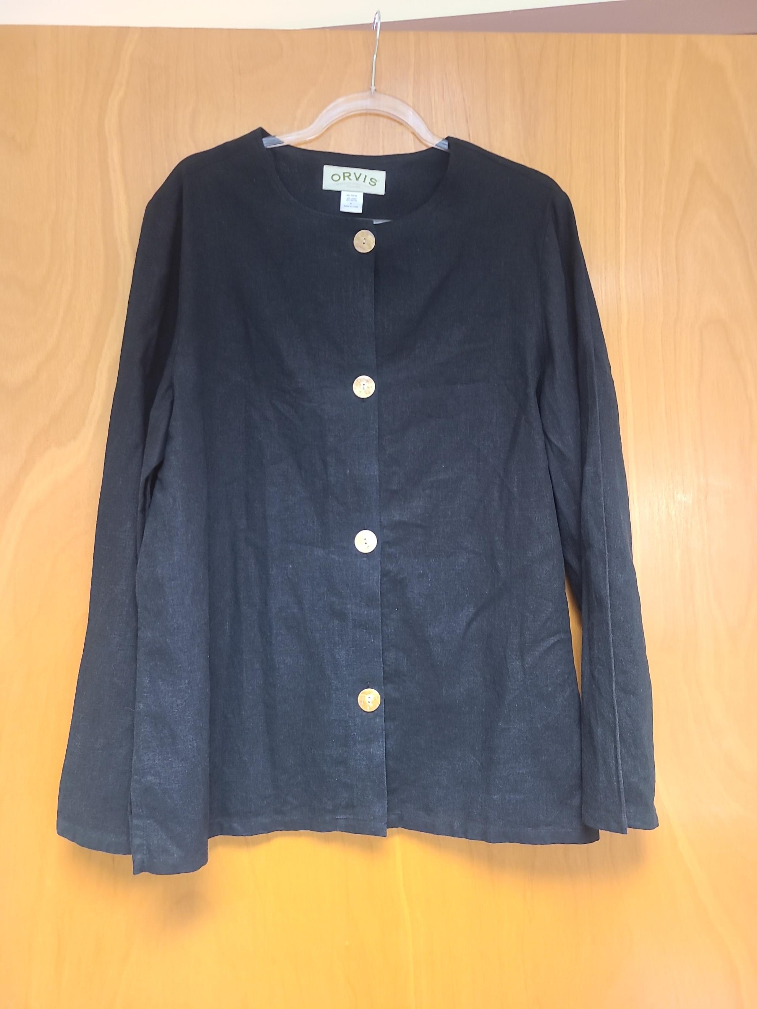 Orvis Linen Blend Women's Long Sleeve 4 Button Blouse sz XL Black