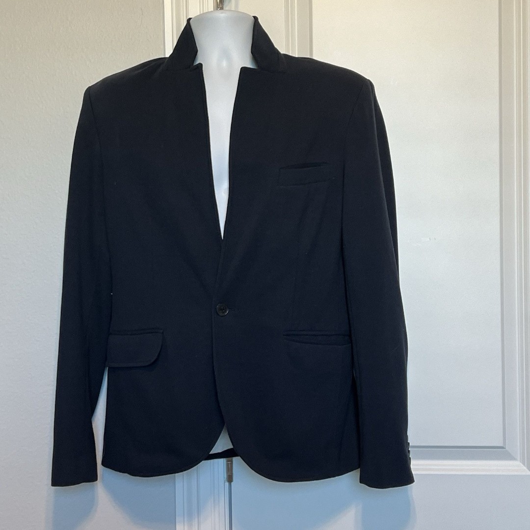 Zara Man Blazer Jacket Men's Large Navy Blue Coat One Btn Office Business Casual