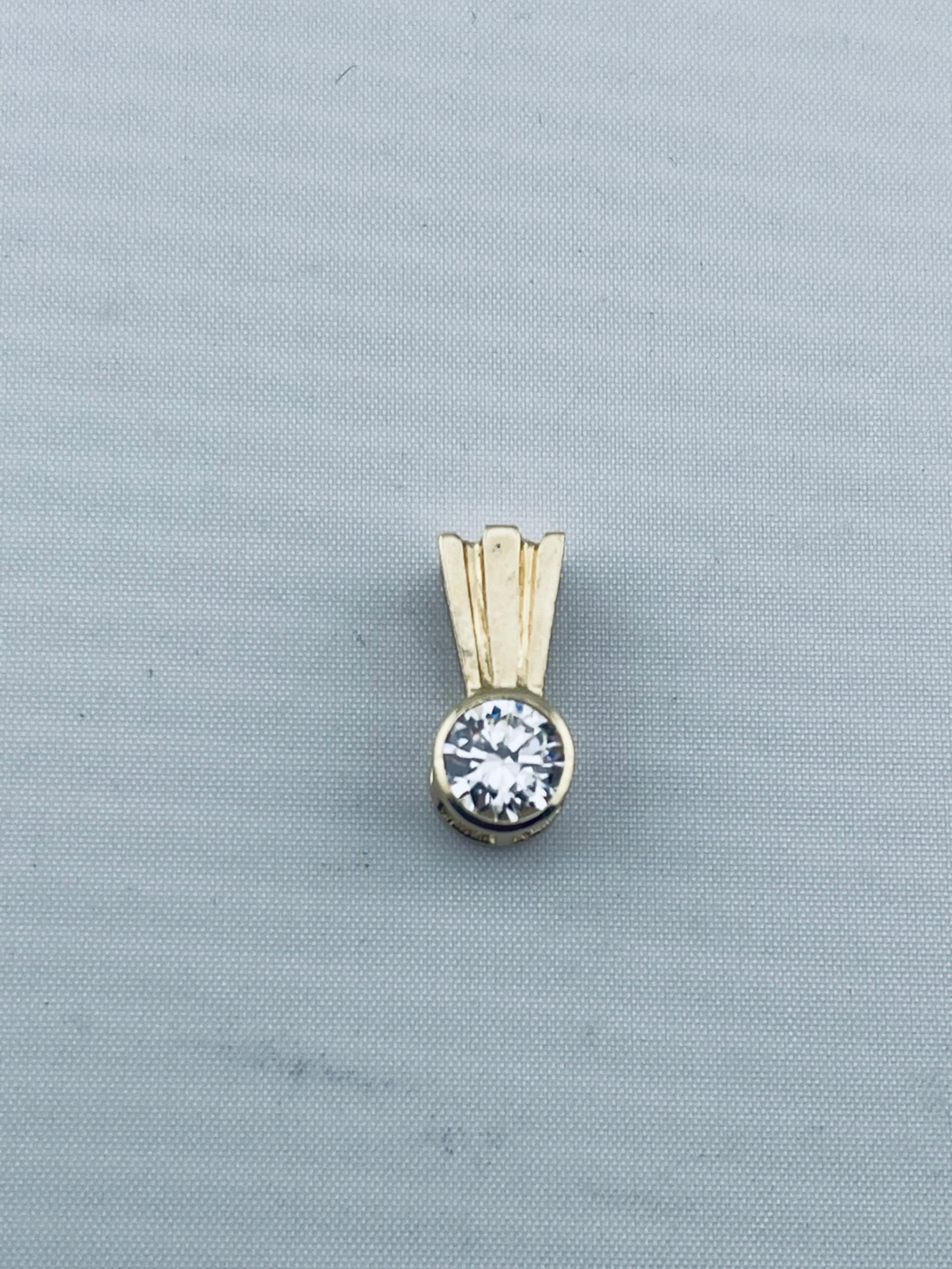 Vintage art deco, one carat, simulated, diamond pendant, 14 karat yellow gold