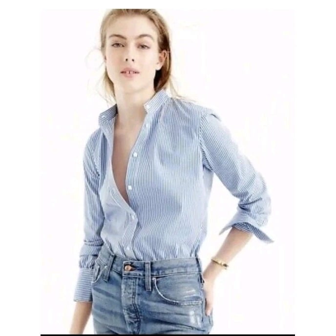 J.Crew 365 Stretch Tailored Perfect Striped Bodysuit Women's Size 0 Button Up