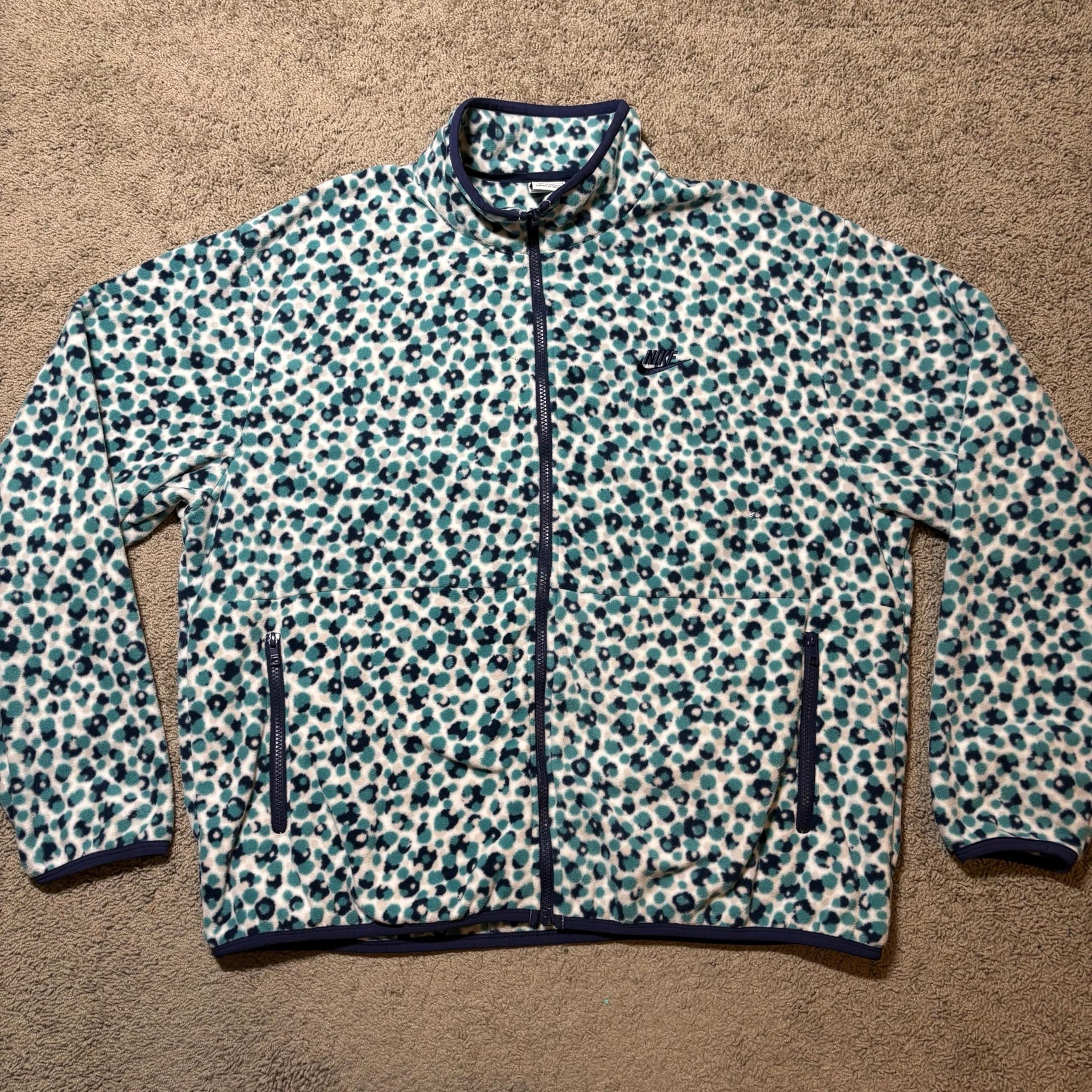 Nike Club Fleece Plush Ultra Soft Full Zip Mineral Teal Leopard Jacket Men’s L