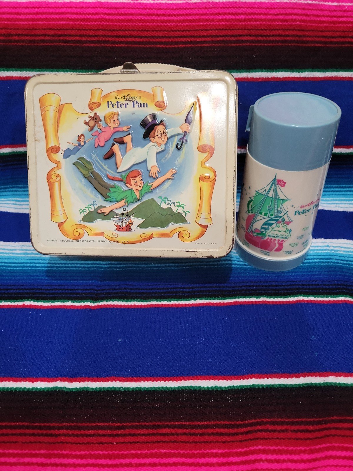 Vintage 1969 Disney's Peter Pan Lunch Box with Thermos