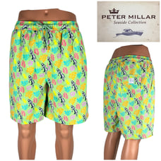 Peter Millar Hula Girl Print Mens 2XL Shorts Lined Swim Trunks Bright Green NWT