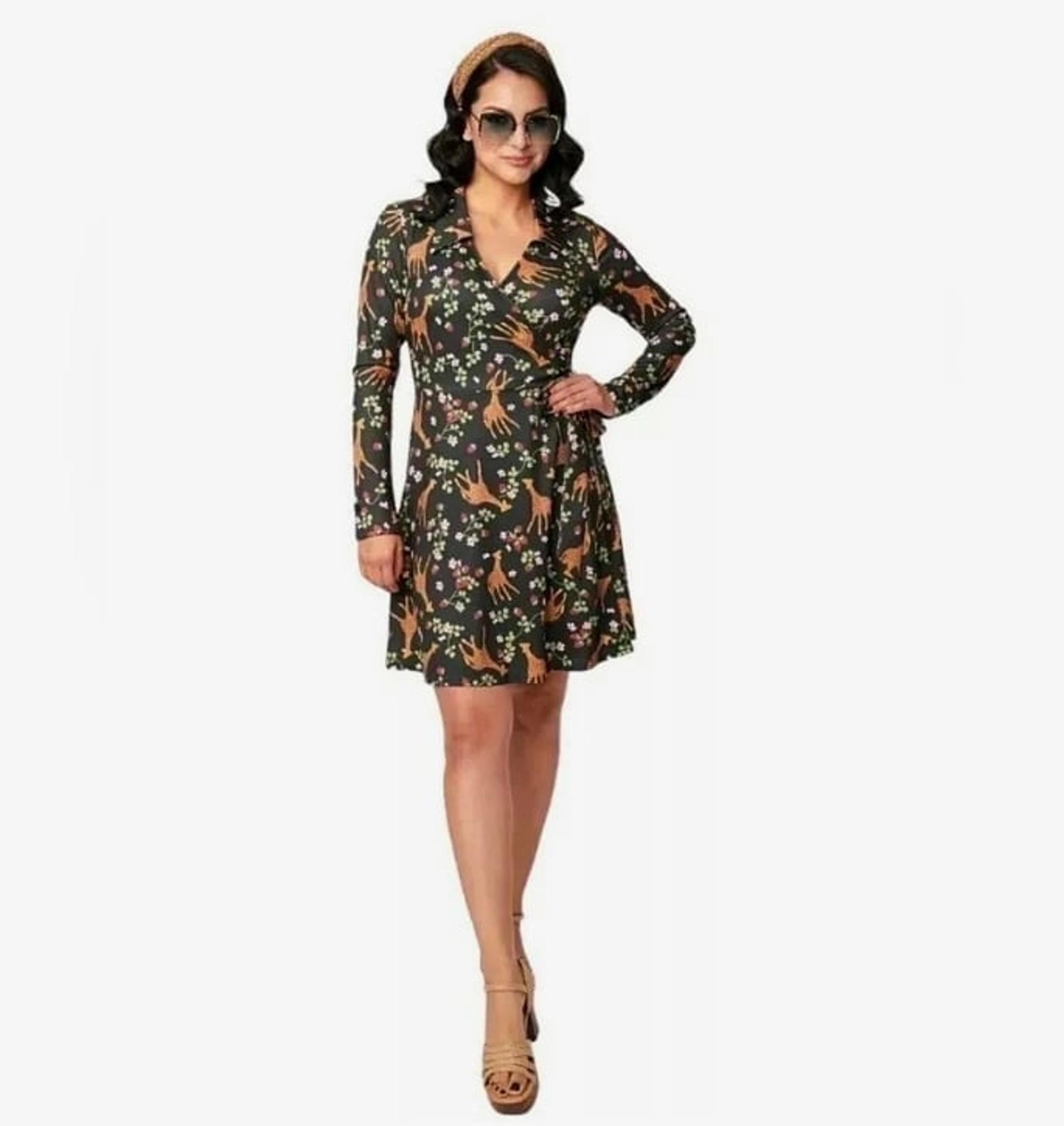 Unique Vintage Giraffe & Strawberry Retro Pin Up Wrap Mini Dress M
