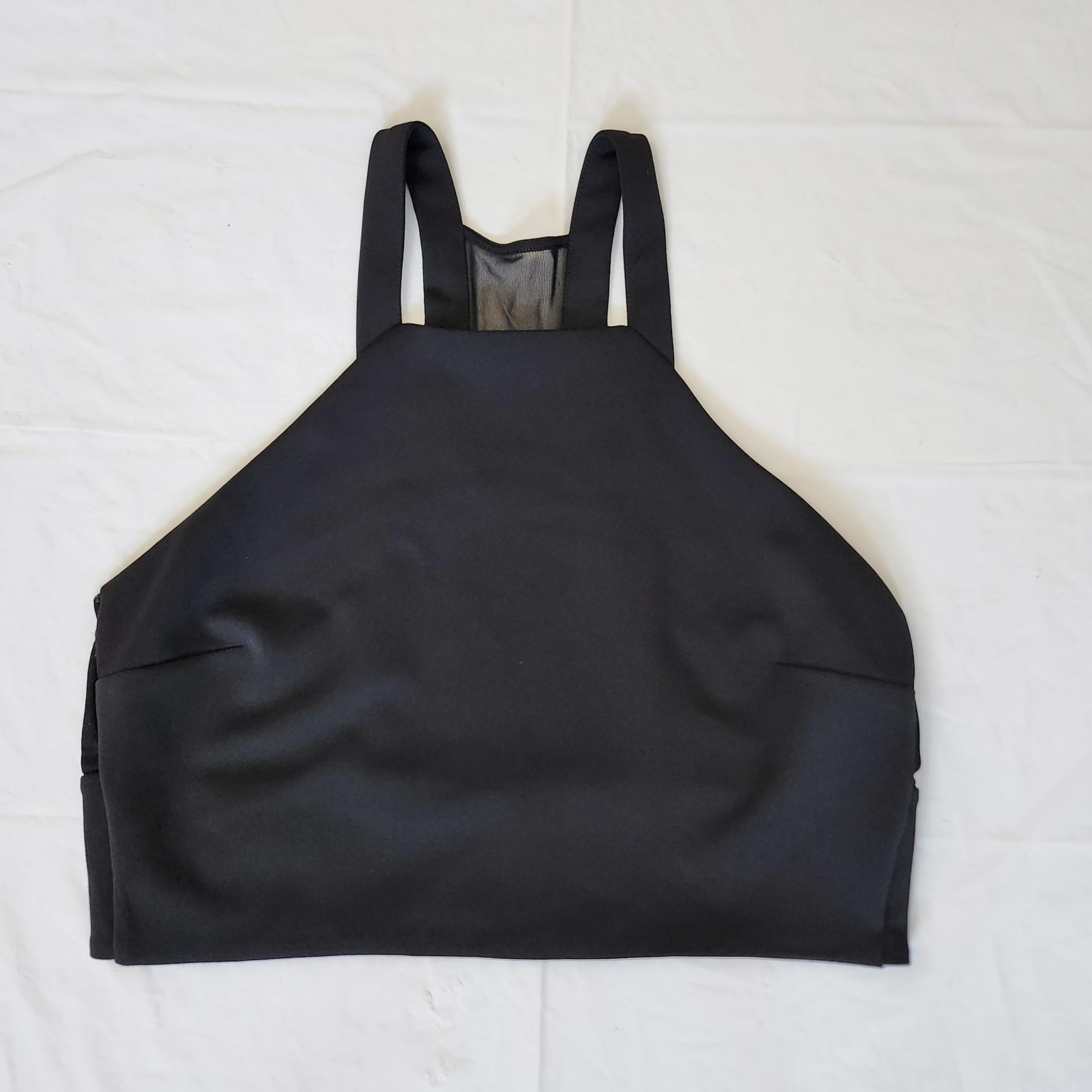 Express Black Halter Crop Top Open Sheer Back