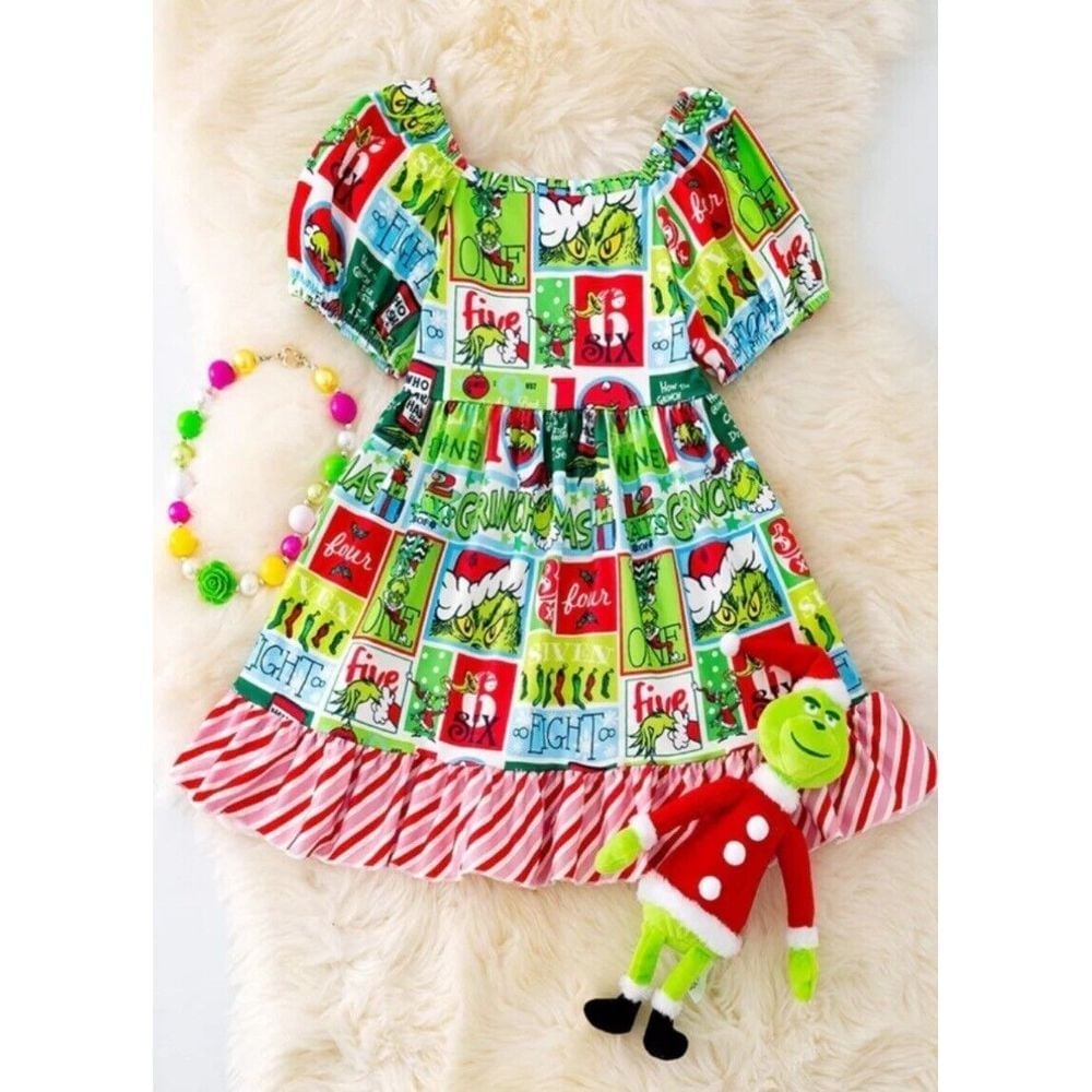 Grinch Christmas Dress Girls' Size 6 Includes Matching Bow NWOT