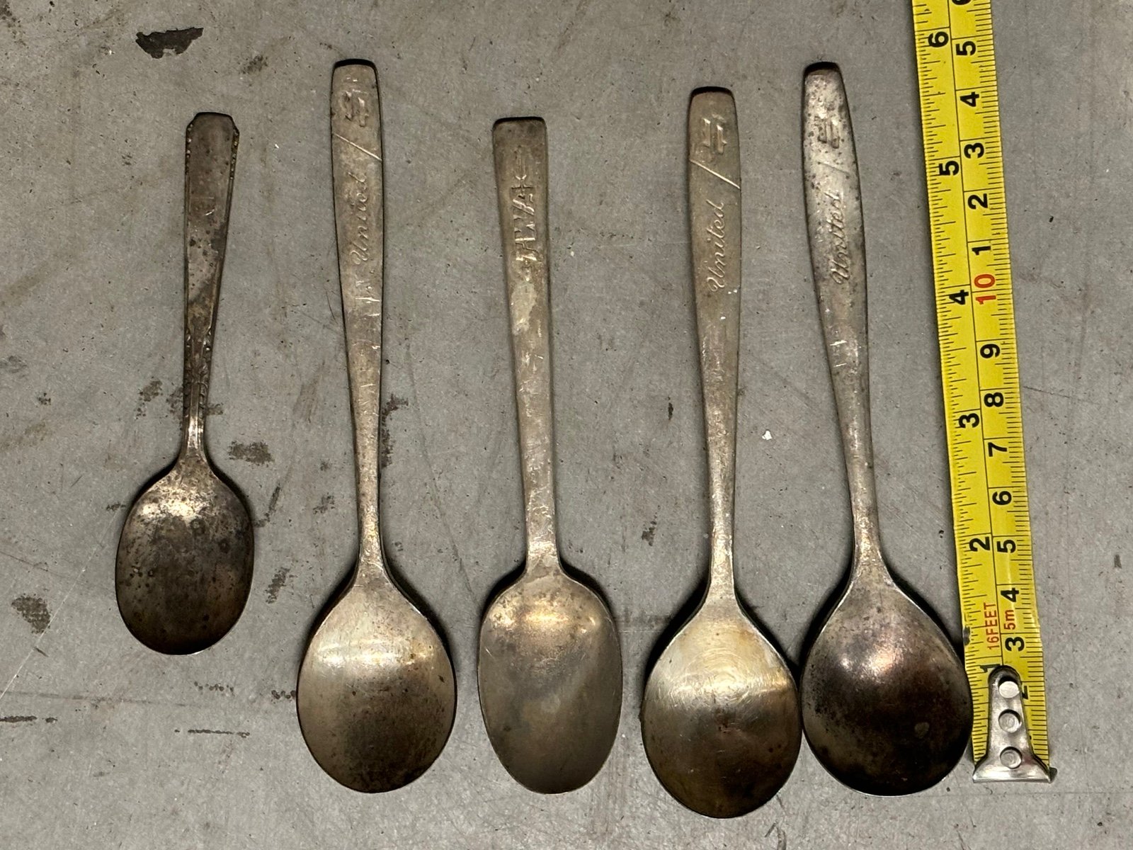 Silver Spoons Lot Of 5 TWA, United And Oneida Ltd. International Silver Co 6” 4”