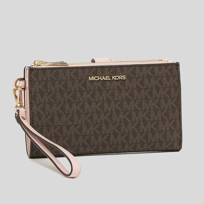 Michael Kors Jet Set Travel Double Zip Wristlet Phone Wallet In Signature Coated