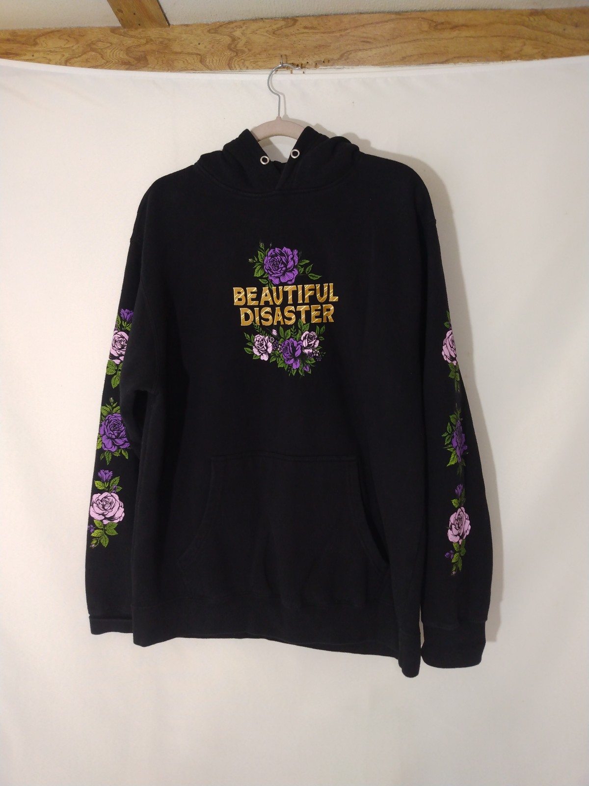 Womens Beautiful Disaster Purple Roses Floral Hoodie Pullover Sz C1X 2XL