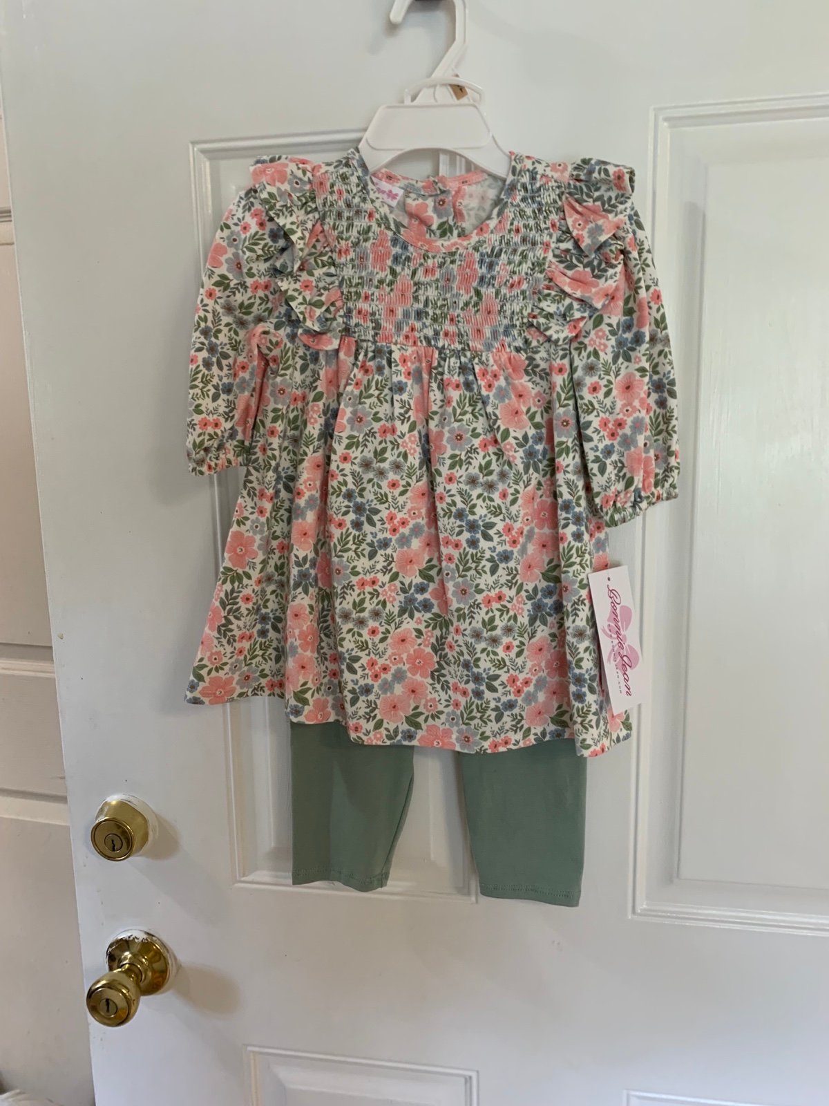 NWT 2T Bonnie Jean Mint green/pink/blue/cream floral long sleeve dress/leggings