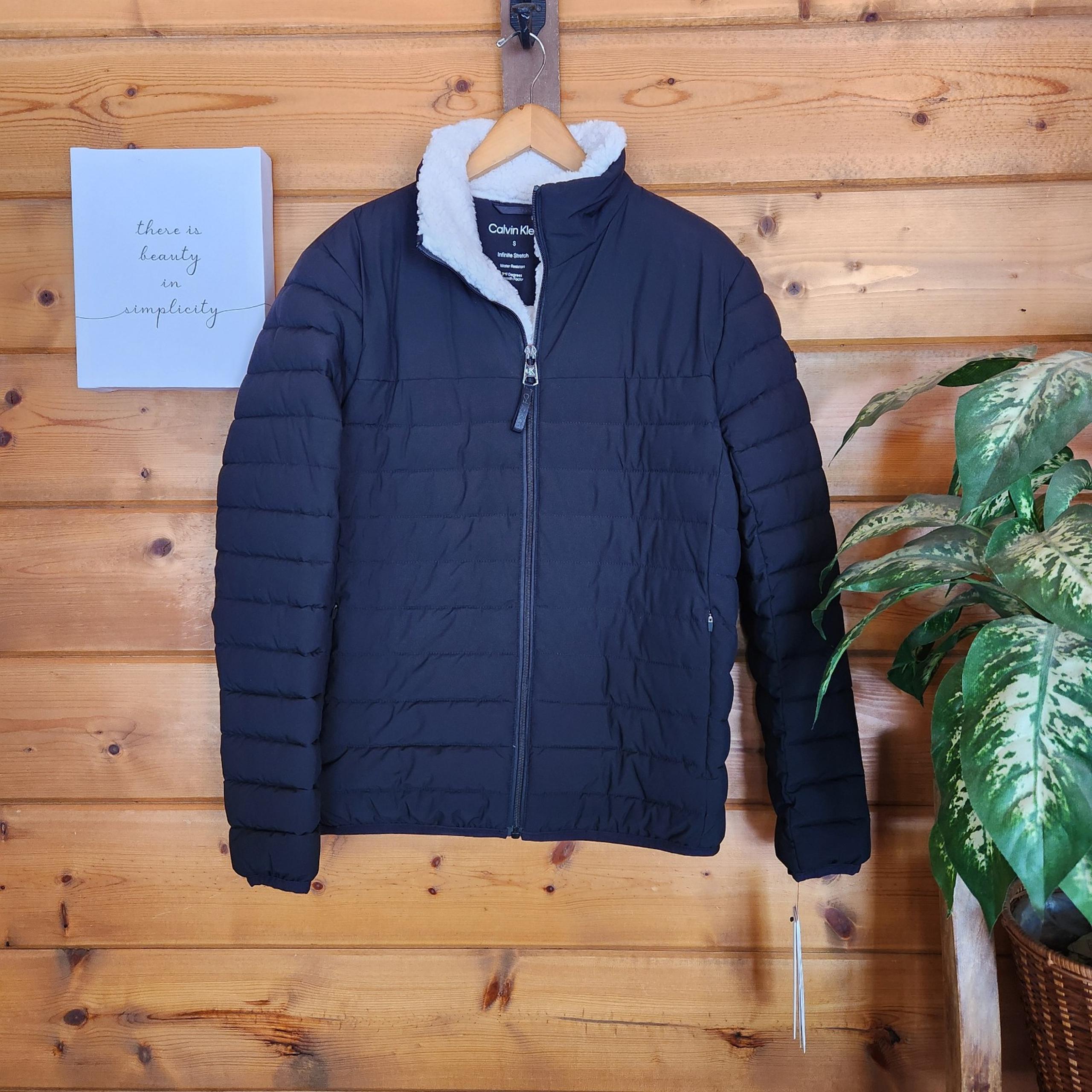 CALVIN KLEIN NWT Infinite Stretch Quilt Puffer Black Jacket Coat Sorona Sherpa S