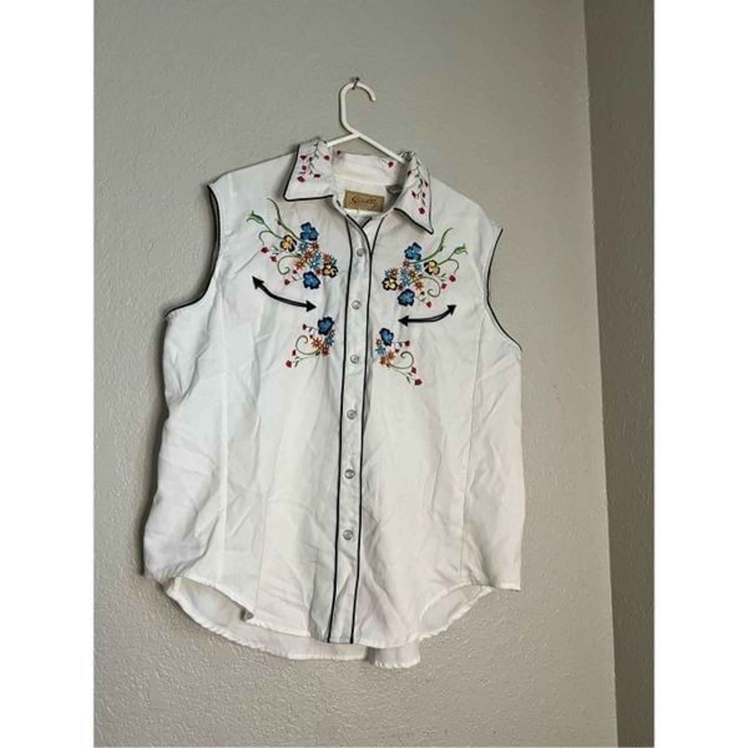 Scully Ivory  Floral Embroidered Cowgirl Western Pearl Snap XXL 2x