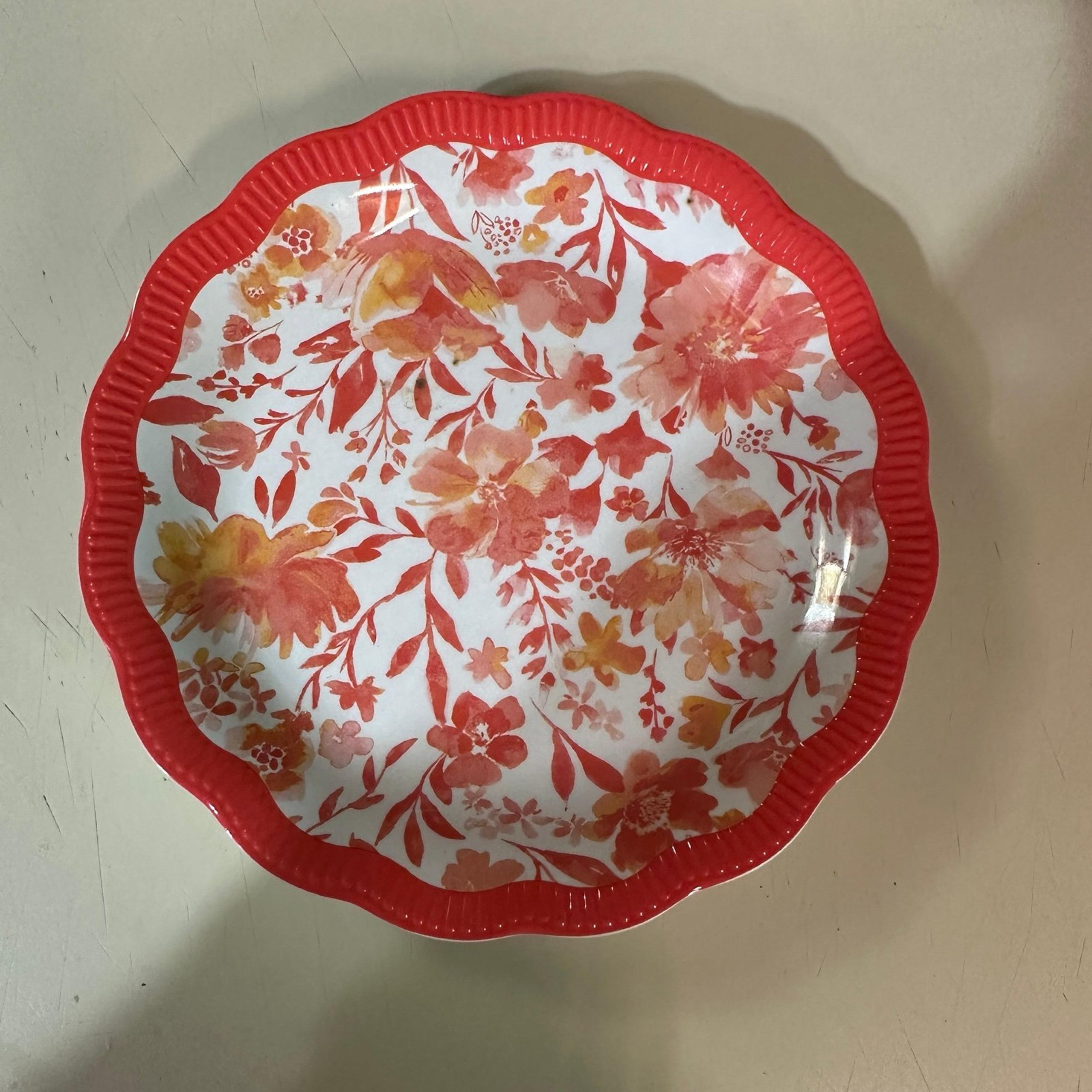 Pioneer Woman ~ Two (2) Melamine ~ Painterly Floral ~ Appetizer Plates ~ Coral