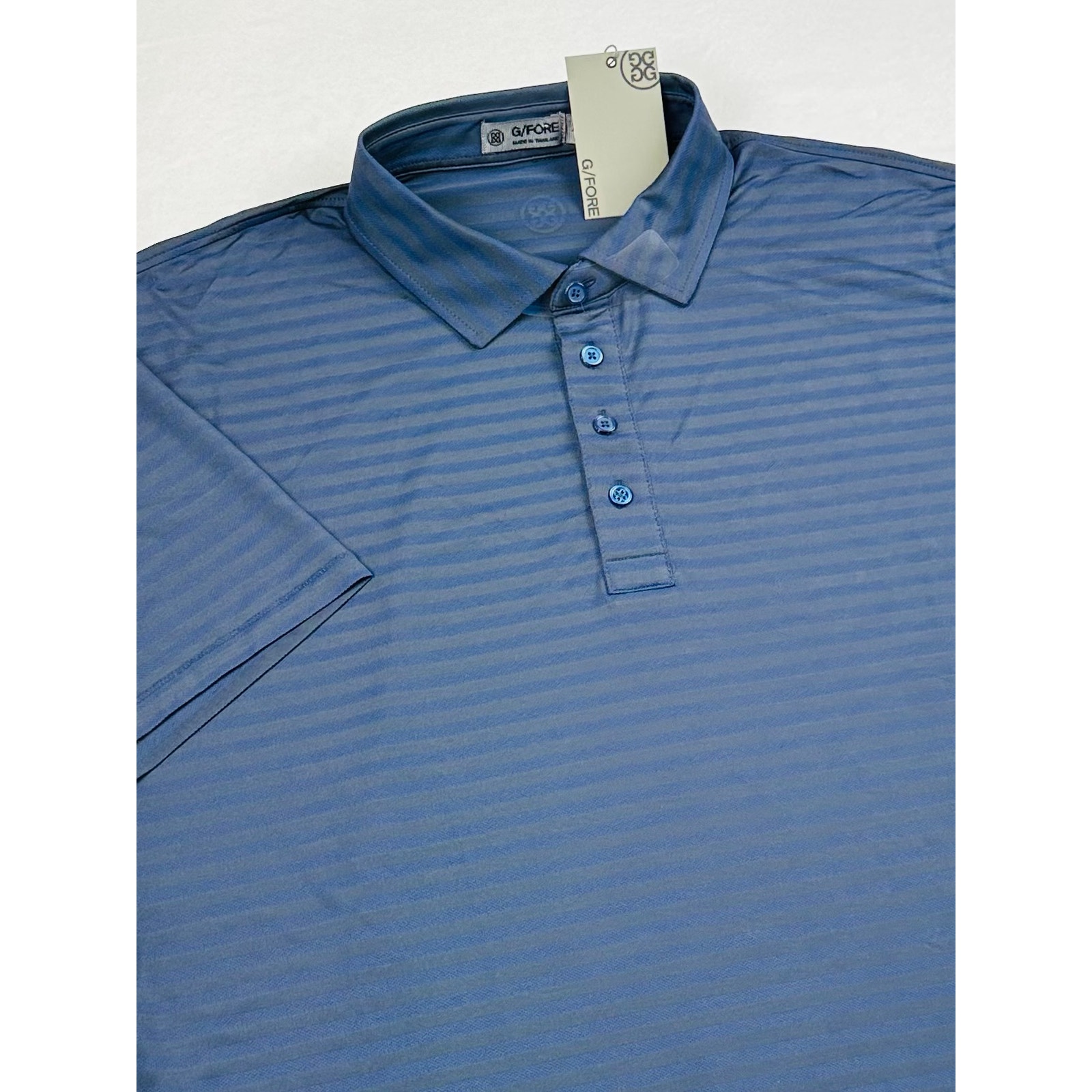 G/Fore Men's XL Dark Blue Stripe Tech Pique Jersey Golf Prep Luxury Polo Shirt