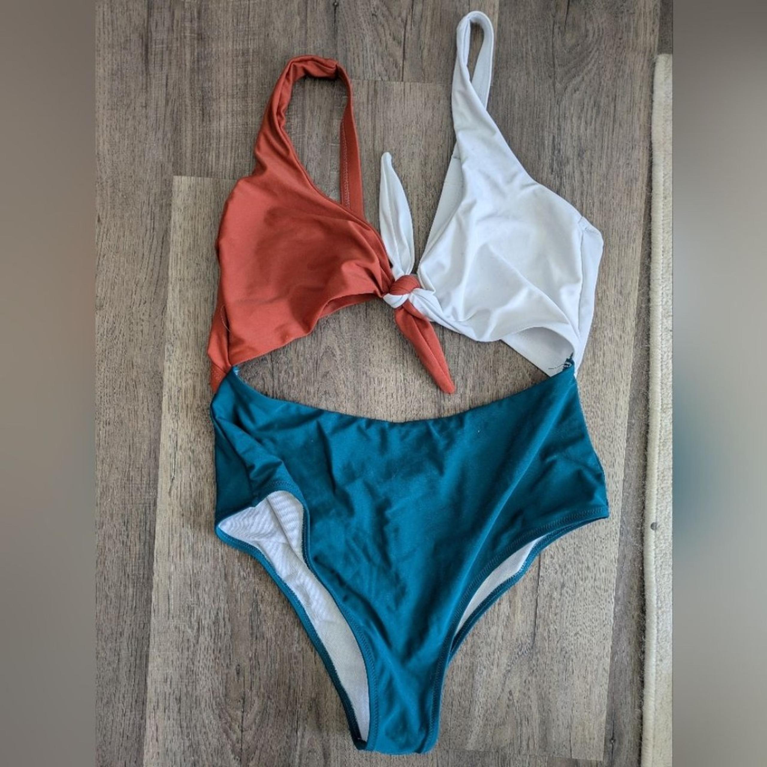 SHEIN Copper White And Teal One Piece Swimsuit Sz Xl