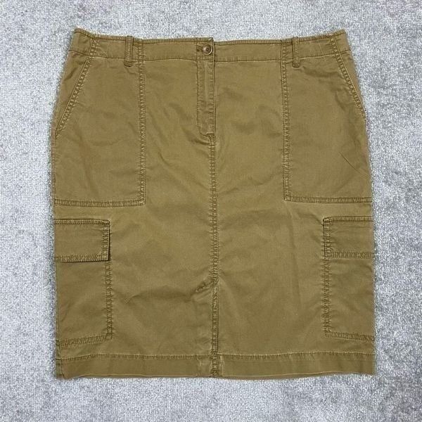 Eileen Fisher Tan Chino Khaki Style Midi Skirt Pockets Women’s Large