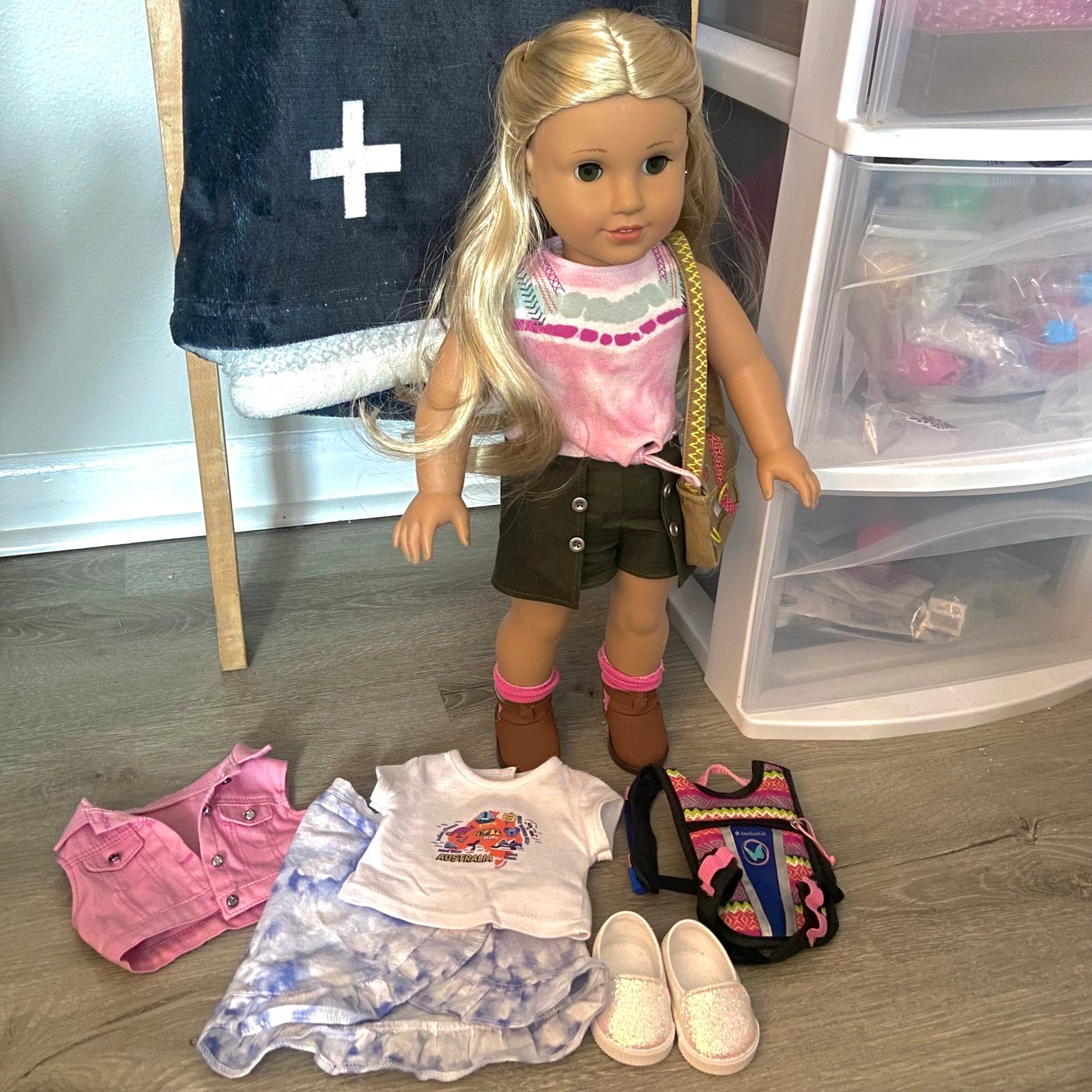 American Girl Doll Kira + Accessories and outfit GUC, some marks