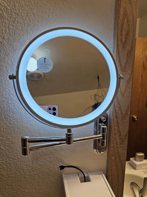 Rechargeable Lighted Makeup Mirror Brushed Nickel Vanity Mirror w/ 3Color Lights