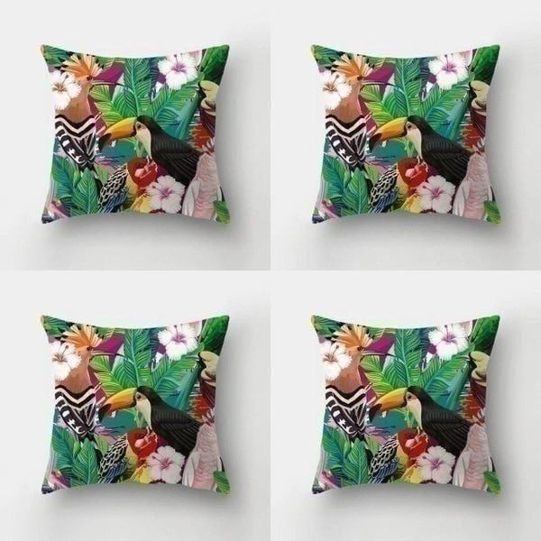 Set of 4 Tropical Birds Indoor/Outdoor Throw Pillow Covers