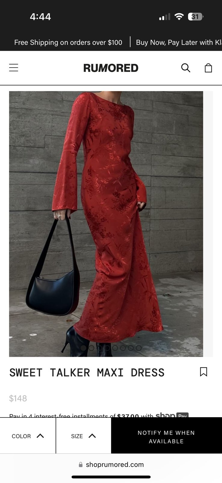 rumored dress red long sleeve size Small NWT
