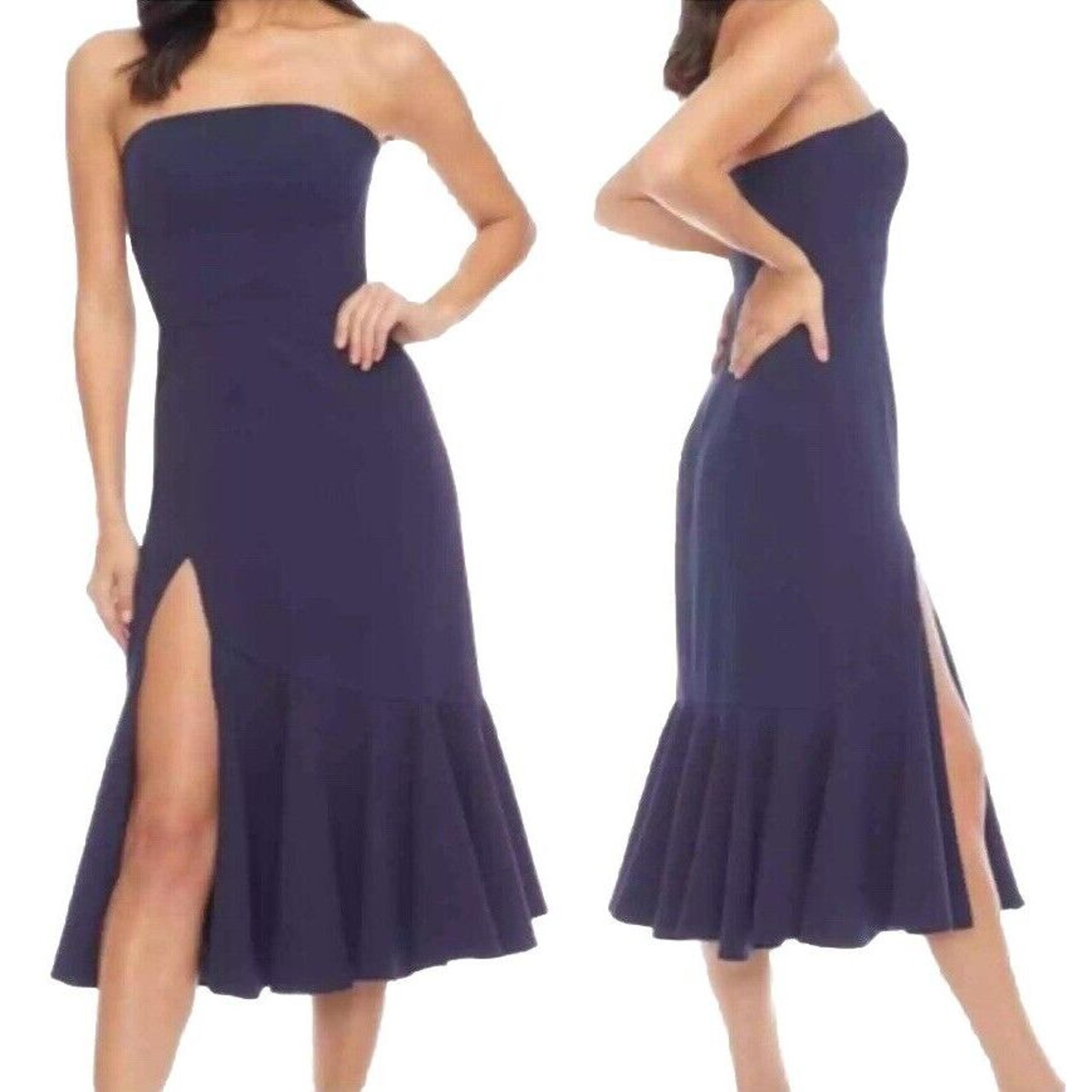 Women's Sz Small (4) Dress The Population Madison Strapless Midi Dress Navy LN
