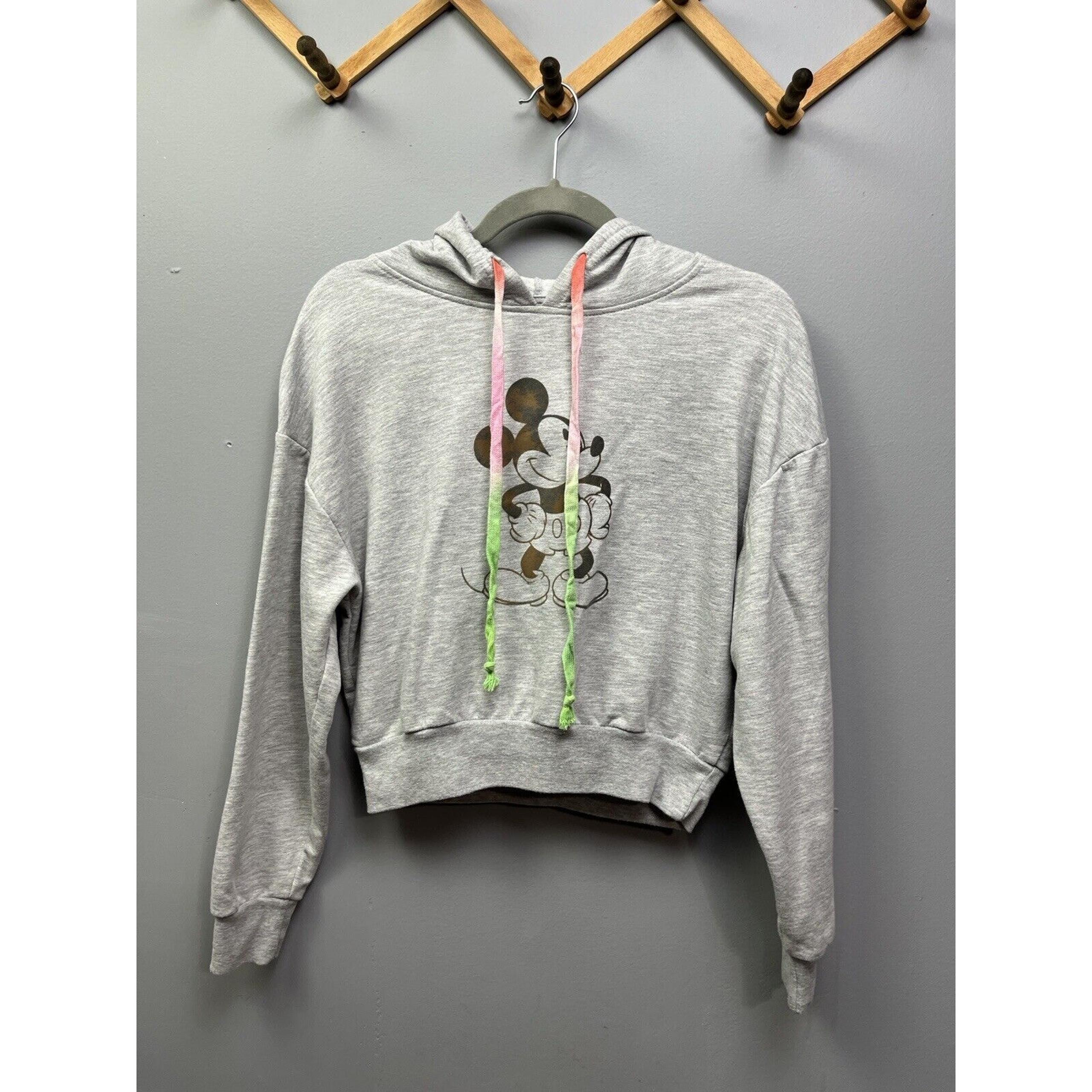 Disney Mickey Mouse Hoodie Women's Small S Grey Crop Pullover Sweater