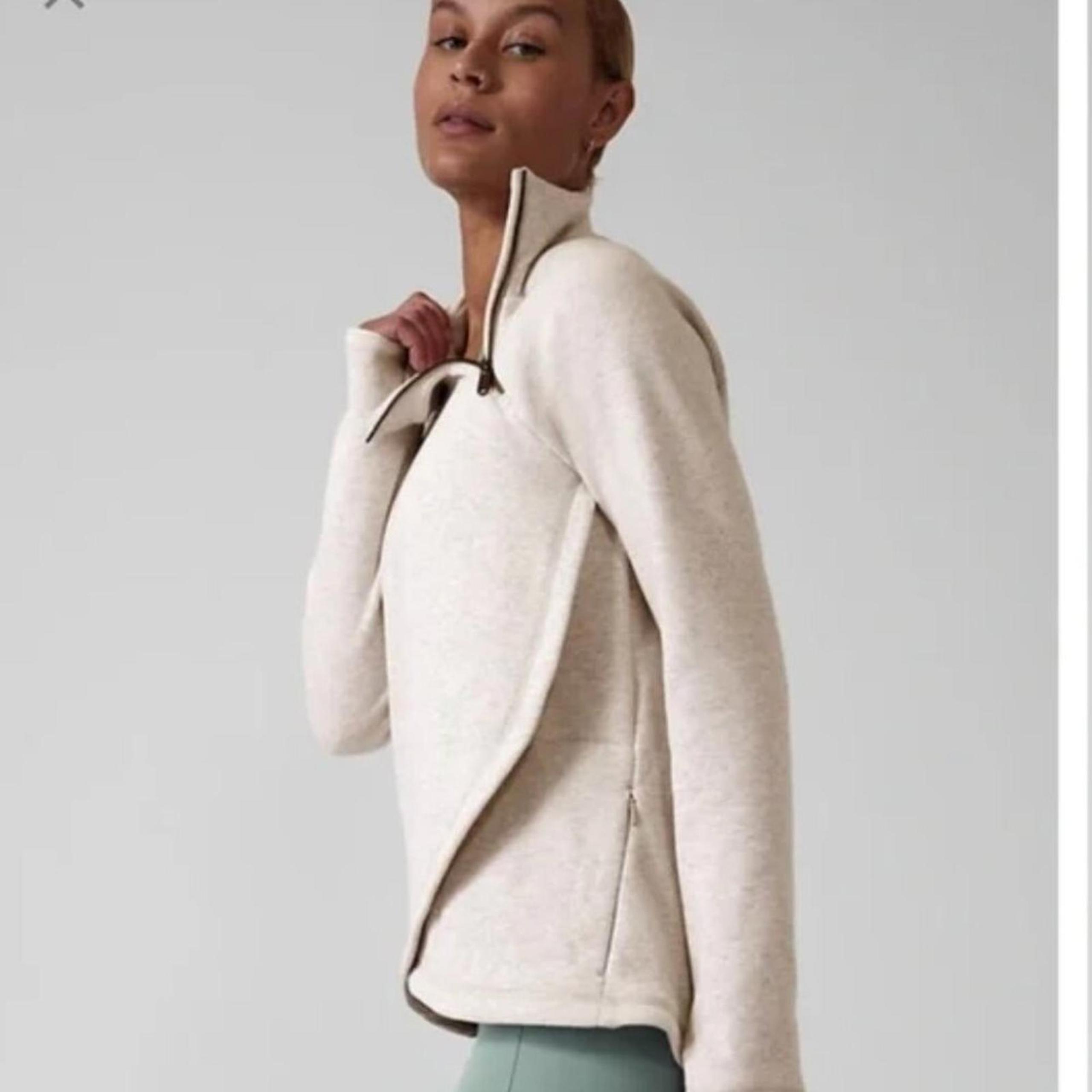 Athleta Cozy Karma Asym Pullover Sweater in Light Oatmeal Heather Large $108