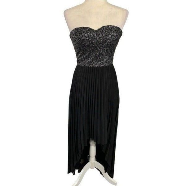 bebe womens black sequin high low Tube Pleated tank maxi dress xs