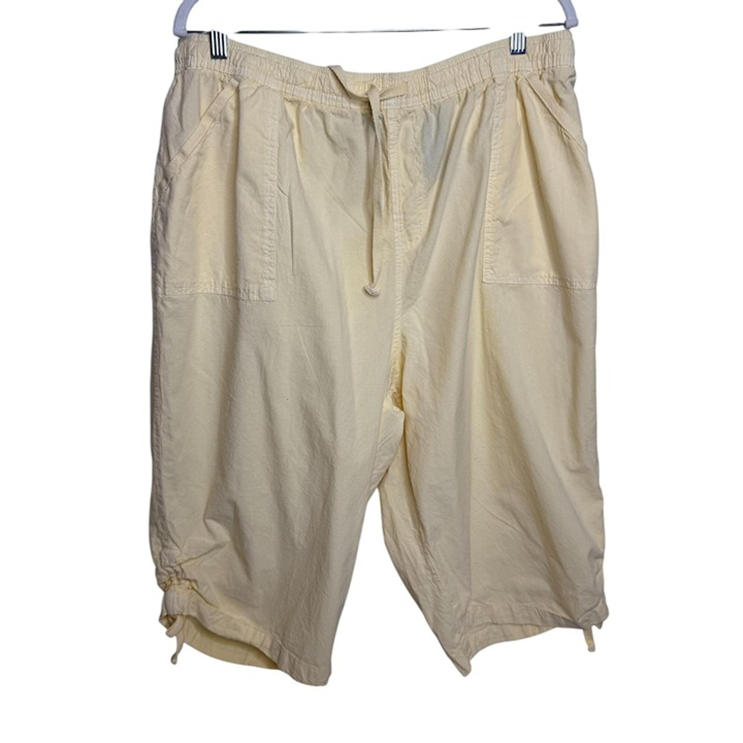 Erika Womens 2X Yellow Cotton Drawstring Shorts Casual Summer Relaxed Fit Plus