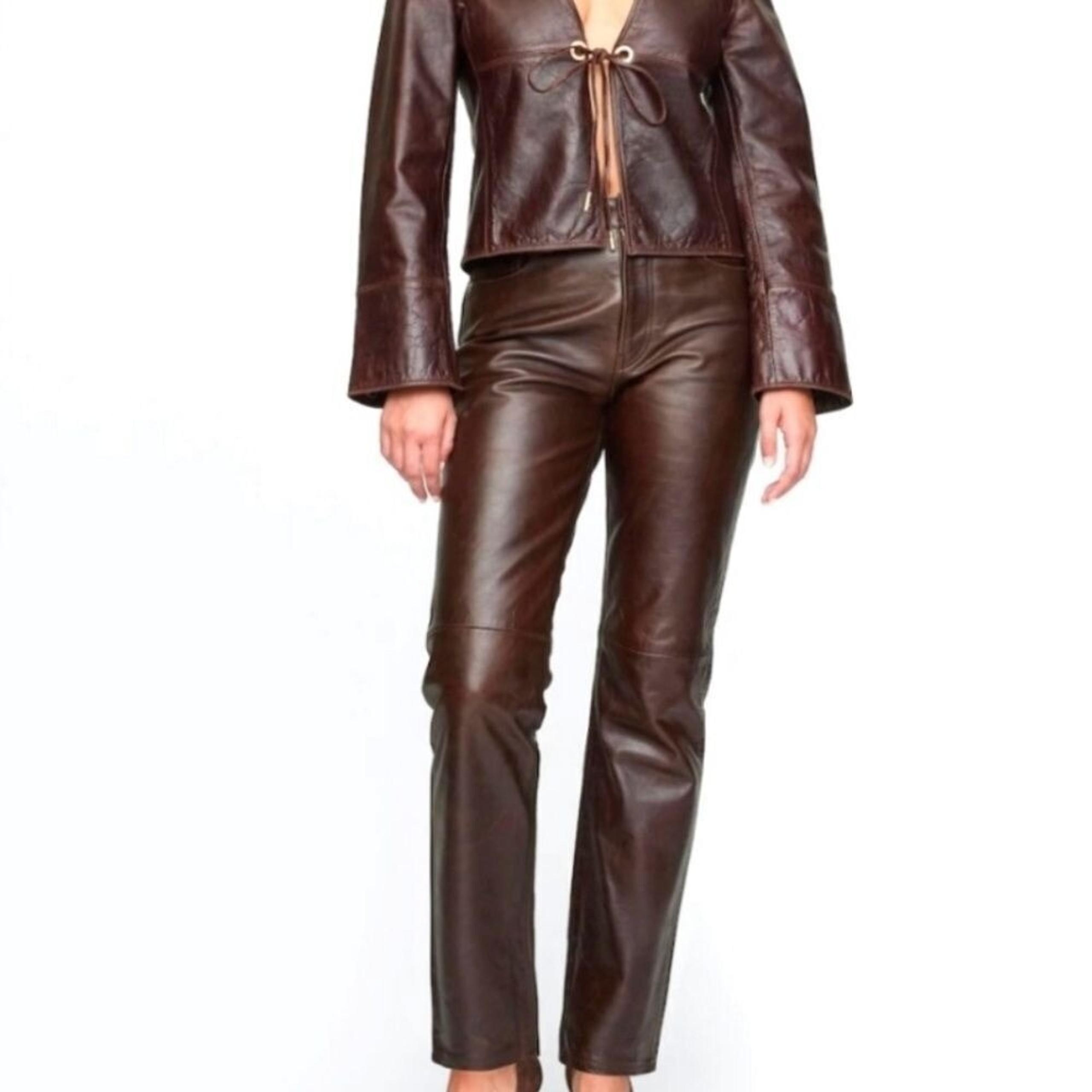 Vintage Gap Brown Genuine Leather Straight Leg Pants -- 28R