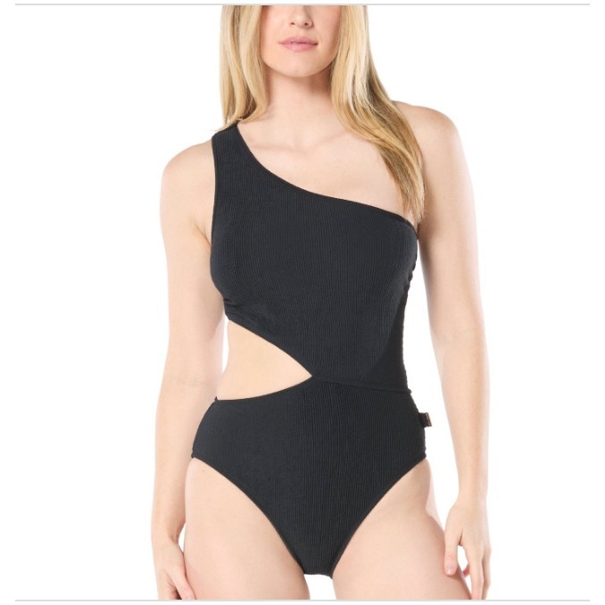 Michael Kors 98 Women's One-Shoulder Side-Cutout Swimsuit Black Size 8